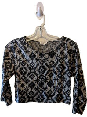 Girls' Long Sleeve Top Geometric Aztec Grey Black Soft Knit Boho Southwestern L